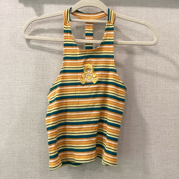 Tops - Care Bears Striped Yellow and Green T-strap Racer Back Tank Top